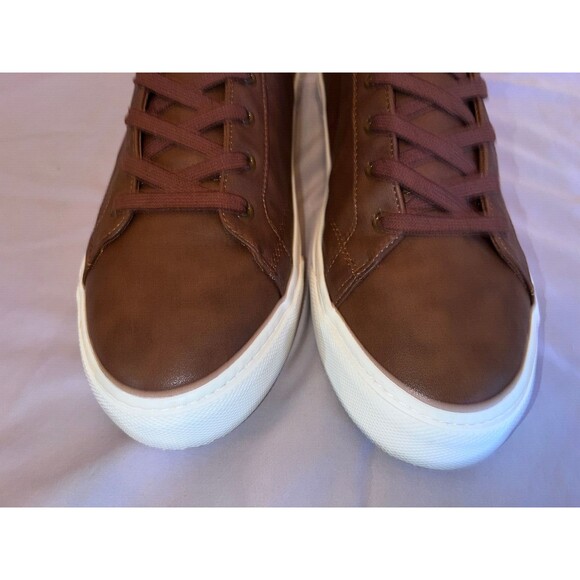 Banana Republic Cognac Faux Leather Sneakers Brown Mens Size 12 Shoe Laces